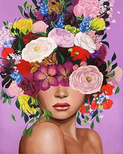 UNIQUORS Malen Nach Zahlen Erwachsene Bunt Blumen, Gemälde Abstrakt Frau Leinwand, Ölgemälde Modern mit 3 Pinsel, Acrylfarbe, (ohne Rahmen) 40 x 50 cm von UNIQUORS