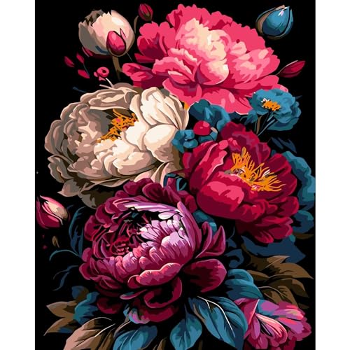 UNIQUORS Malen Nach Zahlen Erwachsene Blumen, Ölgemälde Vintage Handgemalt, Gemälde Abstrakt Bunt, Paint by Numbers Flowers mit 3 Pinsel, Acrylfarbe, 40 x 50 cm (Ohne Rahmen) von UNIQUORS