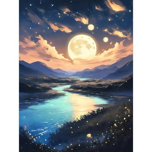 UNIQUORS Malen Nach Zahlen Erwachsene Landschaft, Ölgemälde Abstrakt Handgemalt Mond und Meer, Paint by Numbers Adult for Home Decor, 40x50cm (Ohne Rahmen) von UNIQUORS