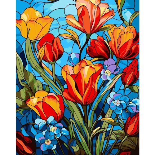 UNIQUORS Malen Nach Zahlen Erwachsene Leinwand, Gemälde Abstrakt Handgemalt Bunt, Ölgemälde Blumen Vintage, Paint by Numbers Flowers, mit 3 Pinsel, Acrylfarbe, 40 x 50 cm (Ohne Rahmen) von UNIQUORS