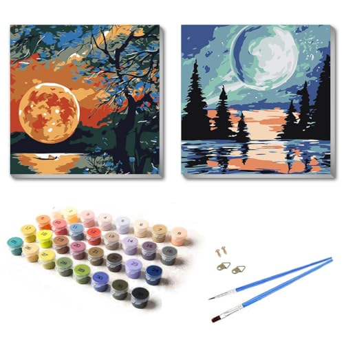 UNIQUORS Malen Nach Zahlen Erwachsene mit Rahmen Leinwand, Gemälde Abstrakt Handgemalt Mond Landschaft, Paint by Numbers, Ölgemälde Kits mit Pinsel und Acrylfarbe, 2 pack, 20 x20 cm UNIQUORS Malen Nach Zahlen Erwachsene mit Rahmen Leinwand, Gemälde Abstrakt Handgemalt Mond Landschaft, Paint by Numbers, Ölgemälde Kits mit Pinsel und Acrylfarbe, 2 pack, 20 x20 cm von UNIQUORS
