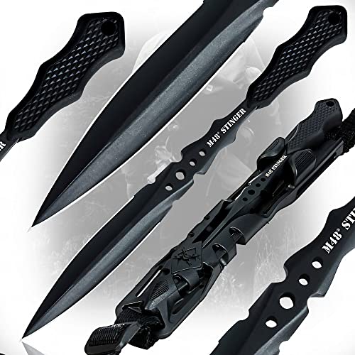 United Cutlery M48 Schwarzer Stinger mit Schulterholster, Dolch, Survival Messer Feststehende Klinge, Taktisches Jagdmesser aus Edelstahl, Schultergurt, Survival Ausrüstung, Outdoor Messer, Wurfmesser von UNITED CUTLERY