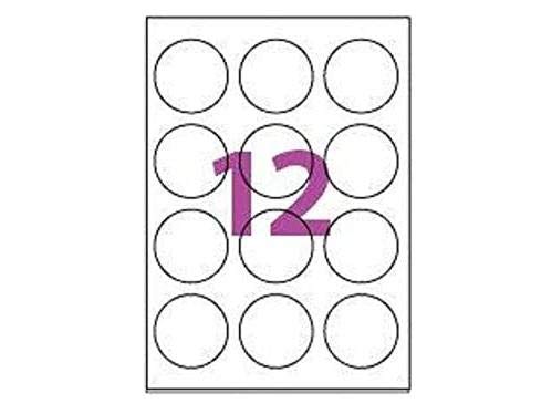 10 Blatt DIN A4 mit je 12 Klebeetiketten Ø 60 mm = 120 runde Etiketten, weiß, seltstklebend, bedruckbar, permanent haftend. Kompatibel mit allen gängigen Drucksystemen und Softwareprogrammen. von UNIVERS GRAPHIQUE