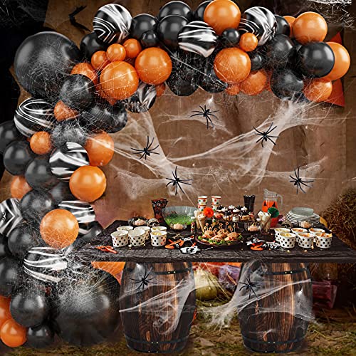 UNIVERTEN Halloween Deko Set, Happy Halloween Luftballon Girlande Set mit Spinnennetz, Fake Spinnen und Ballon, Halloween Dekoration für Heimat Garten Halloween Party Deko Kinder UNIVERTEN Halloween Deko Set, Happy Halloween Luftballon Girlande Set mit Spinnennetz, Fake Spinnen und Ballon, Halloween Dekoration für Heimat Garten Halloween Party Deko Kinder von UNIVERTEN