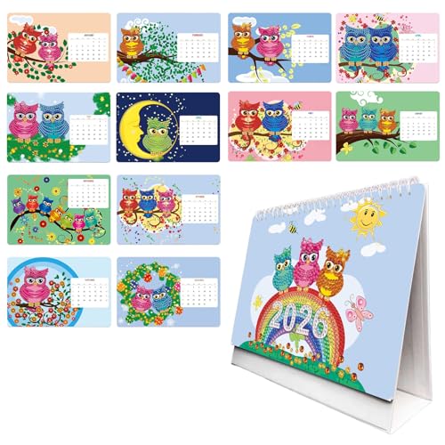2026 Diamond Painting Kalender | Diamantmalerei Tischkalender zum Aufstellen,Diamant Malerei Weihnachten Neujahr Schreibtisch Kalender,Jan 2026 - Dez 12 Monatskalender | Geschenk (TL-001) von UNKCEST