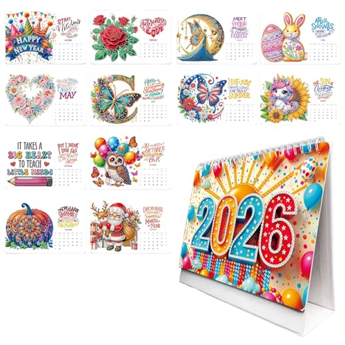 2026 Diamond Painting Kalender | Diamantmalerei Tischkalender zum Aufstellen,Diamant Malerei Weihnachten Neujahr Schreibtisch Kalender,Jan 2026 - Dez 12 Monatskalender | Geschenk (TL-002) von UNKCEST