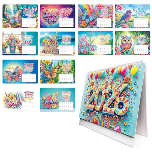 2026 Diamond Painting Kalender | Diamantmalerei Tischkalender zum Aufstellen,Diamant Malerei Weihnachten Neujahr Schreibtisch Kalender,Jan 2026 - Dez 12 Monatskalender | Geschenk (TL-003) von UNKCEST