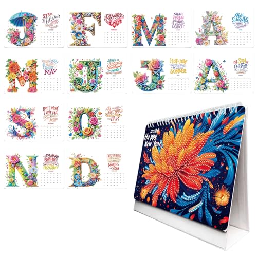 2026 Diamond Painting Kalender | Diamantmalerei Tischkalender zum Aufstellen,Diamant Malerei Weihnachten Neujahr Schreibtisch Kalender,Jan 2026 - Dez 12 Monatskalender | Geschenk (TL-004) von UNKCEST