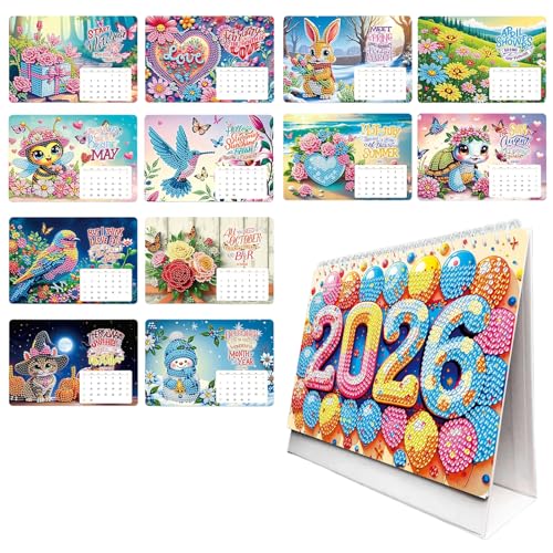 2026 Diamond Painting Kalender | Diamantmalerei Tischkalender zum Aufstellen,Diamant Malerei Weihnachten Neujahr Schreibtisch Kalender,Jan 2026 - Dez 12 Monatskalender | Geschenk (TL-006) von UNKCEST