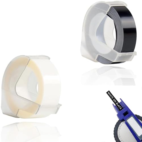 9mm x 3m Etikettenband Ersatz, für Dynmo Omega Prägeband Kompatibel Dynmo Junior, für Dynmo Omega Etikettenprägegerät Junior Prägegerät E-303 101 Labelmaker, Schwarz und Transparent von UNNAYCVE