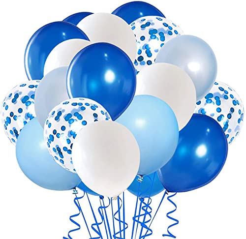 Blaue Konfetti Luftballons UNOEYSAT Helium Ballons König Hell Baby Blau Weiß 50 Stück 30cm Latex Luftballons Deko Set für Kinder Junge Mann Geburtstag Babyparty Taufe Baby Shower Party Dekoration von UNOEYSAT