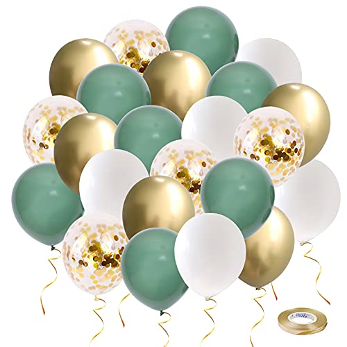 Grüne Luftballons UNOEYSAT Retro Olive Salbei Grün Gold Weiß Helium Ballons Set 50 Stück 30 cm mit Metallic Konfetti Ballons 10m Band als Geburtstag Hochzeit Baby Shower Jubiläum Party Dekoration von UNOEYSAT