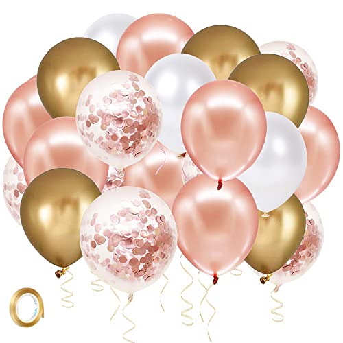 Luftballons Rosegold Gold Weiß UNOEYSAT 60 Stück 30cm Helium Latex Ballons Rosegold Konfetti Luftballons Gold Metallic Ballon Set als Mädchen Frauen Geburtstag Hochzeit Verlobung Party Deko von UNOEYSAT