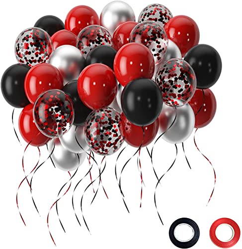 Luftballons Rot Schwarz Silber UNOEYSAT 50 Stück 30cm Helium Luftballons Rote Schwarze Latex Ballons Konfetti Ballons als Mädchen Frauen Geburtstag Hochzeit Weihnachten Silvester Party Deko von UNOEYSAT