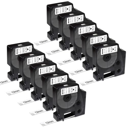 UNOKA 10X Kompatibel für Dymo D1 12mm x 7m Etikettenband Schwarz auf Weiß 45013 45013s S0720530 A45013 Black White für Dymo LabelManager 160 280 210D 260P 360D 420P 450D 500TS LW 450 Duo von UNOKA