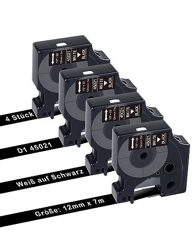 UNOKA 45021 Kompatibel für Dymo D1 Etikettenband Weiß auf Schwarz 12mm x 7m, 45021 A45021 für LabelManager 160 210D 360D 280 420P 500TS PNP 450 DUO, White Black von UNOKA
