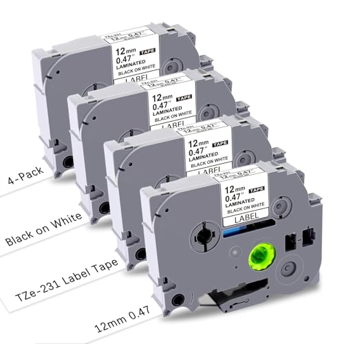UNOKA Kompatibel Brother Beschriftungsgerät Bänder 12mm für Brother TZe-231 TZe231 TZ Tape 12mm 0.47 White Ersatzband für P Touch PT-E110 PT-D400 H105WB D210 H110 D600VP H107B H100LB von UNOKA