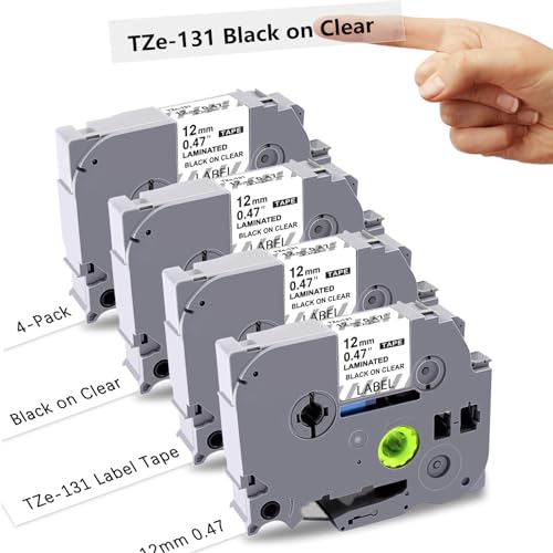 UNOKA TZe-131 TZe 131 Komaptibel für Brother P-touch Bänder Transparent 12mm, als Ersatz für Brother P touch Tape Clear TZ 131 AZe-131 Durchsichtig für Ptouch PT H105 H107B D400 H110 1000 1010 von UNOKA
