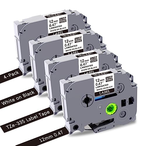 UNOKA TZe-335 Kompatibel für Brother P-touch Bänder 12mm Weiß auf Schwarz TZe335 Tz Tape12mm 0.47 für PT-H105 H107B H100LB H100R H110 1000 1010 Cube von UNOKA