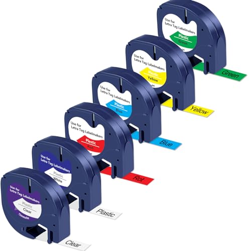 UNOKA Kompatibel für Dymo Etikettenband Plastic Clear/Weiß/Gelb/Rot/Grün/Blau, Letratag 12mm x 4m Wasserfest Bänder für Dymo LetraTag XR LT-100H LT-100T Plus 200B, 16951 91221 91222 91223 91224 91225 von UNOKA