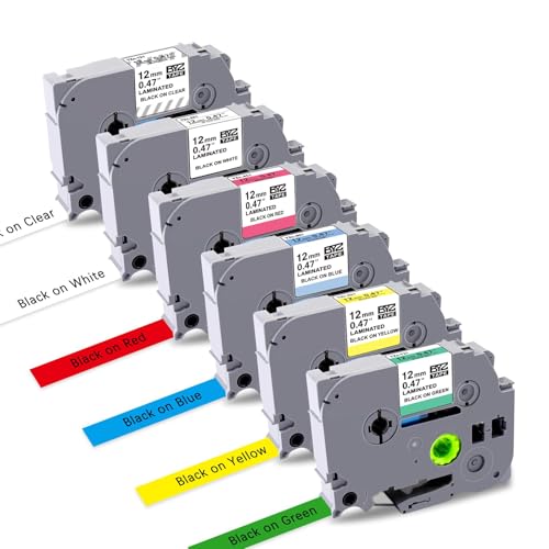 UNOKA 12mm Kompatibel für Brother P touch H100LB PT-D210 D400 H200 H107B P700 1000 1010 E100 H105, Ersatzband für Etikettiergerät Brother P-touch Bänder 12mm, TZe-231 TZe-131 431 531 631 731 von UNOKA