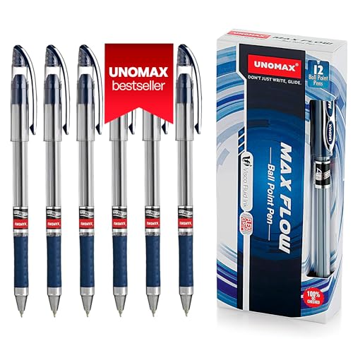 UNOMAX MaxFlow Kugelschreiber - Ideale Blaue Kugelschreiber für Mühelosen Fluss und Anspruchsvolle Schreiber - Gewährleistung eines Sanften Blauen Schreibens - Spurenfrei und Unterbrechungsfrei von UNOMAX