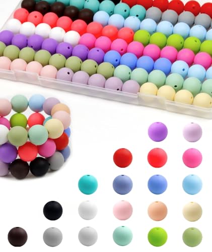 UNOZAVER 100 Stück Bunte Silikon Perlen, 15mm Silikonperlen Bastelperlen für Armband, Halskette, Schlüsselbund, Schmuck Herstellung, DIY Handwerk (20 Farben) von UNOZAVER