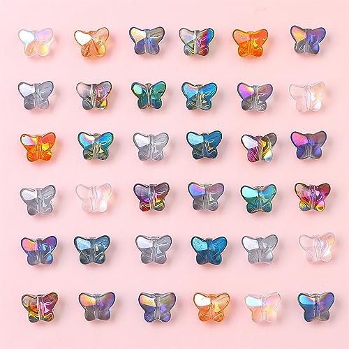 UNOZAVER 200 Stück Gemischt Schmetterling Glasperlen, 10mm Galvanisieren Glas Perlen, Perlen für Armband, Halskette Schmuck Herstellung Handwerk, DIY Halsketten, Armbänder, Ohrringe von UNOZAVER