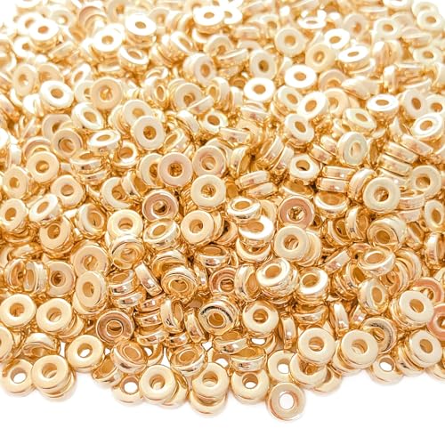 UNOZAVER 2000 Stück Gold Flache Runde Abstandsperlen, 6 mm Kleine CCB Spacer Perlen für Armbänder, DIY-Schmuckherstellung, Basteln, DIY Handwerk (GLOD) von UNOZAVER