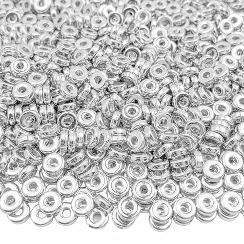 UNOZAVER 2000 Stück Silber Flache Runde Abstandsperlen, 6 mm Kleine CCB Spacer Perlen für Armbänder, DIY-Schmuckherstellung, Basteln, DIY Handwerk (SILVER) von UNOZAVER