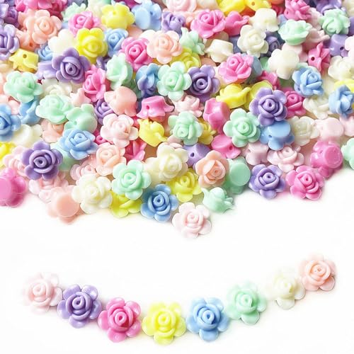 UNOZAVER 350 Stück Acryl Rose Perlen, Bunte Blumen Perle für Armbänder, Acryl Spacer Perlen für DIY-Schmuckherstellung, Halsketten, Ohrringe, Schlüsselanhänger (Rose) von UNOZAVER