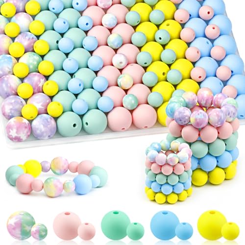 UNOZAVER 100 Stück Silikonperlen Set, 9mm & 15mm Bunt Silikon Bastelperlen für Armbänder, Stifte, Schmuck, DIY Handwerk, Schlüsselanhänger Herstellung (Macaron Mischfarben) von UNOZAVER
