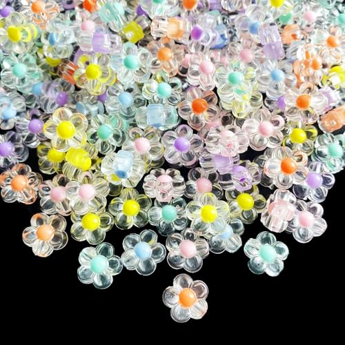 UNOZAVER 200 Stück Acryl Bunte Perlen, Transparent Blumen Perle für Armband, Blumenperlen für DIY-Schmuckherstellung, Vasenfüller, Deko Handwerk, Ohrringe, Schlüsselanhänger, Halsketten von UNOZAVER