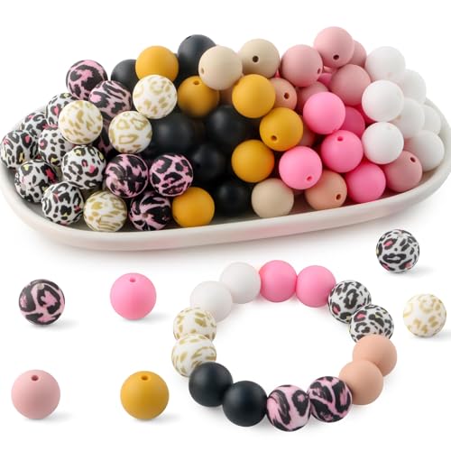UNOZAVER 70 Stück Silikonperlen, 15 mm Bunte Bastelperlen für Schlüsselanhänger, Halsketten und Armbänder Herstellung (Yellow milk) von UNOZAVER