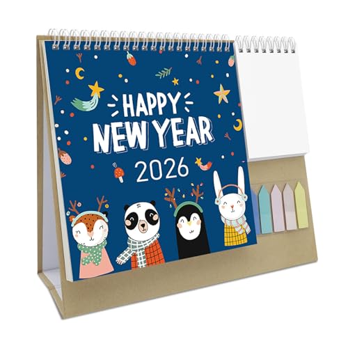 2026 Twin-Coil-Schreibtischkalender, 12 Monate, Jan-Dez, Tischplaner mit Notizblock und Aufkleber für die tägliche Planung, Aufgabenmanagement-Kalender von UNTERING