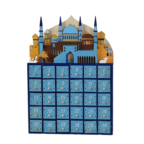 LED Beleuchteter Holz Eid Ramadans Countdown Kalender mit 30 kleinen Schubladen für Muslime Islamiker Festivals Party Decors Holz Adventskalender von UNTERING