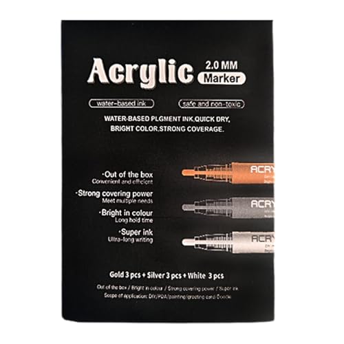 Metallische Acryl-Marker, Set mit 9 goldfarbenen, silberfarbenen und weißen Markern, wasserfest, für mehrschichtige Kunstwerke, Nachtzeichnungen, Metallic-Acrylfarben-Marker von UNTERING