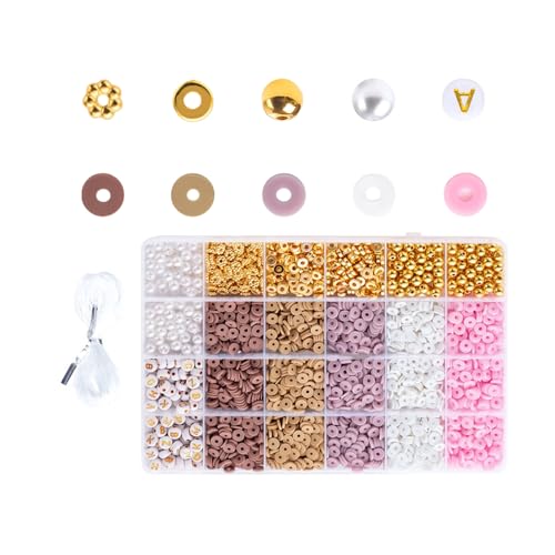 Perlen-Set, Bastelperlen, runde Abstandshalter, Ton, Schmuckbuchstaben für Armbänder, Schmuckherstellung, runder Abstandhalter, Tonbuchstaben für Armbänder von UNTERING