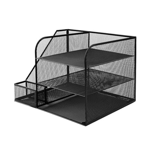 Schreibtisch-Aktenordner, 3-stöckig, Metall-Ablage, Briefablage mit Bücherregal, platzsparende Dokumenten-Organizer für Büro, Schule, Büro, Schreibtisch-Organizer, Metall von UNTERING