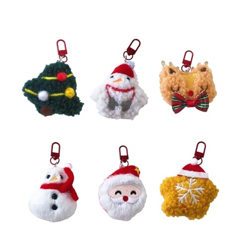 Set mit 6 Plüsch-Schlüsselanhängern, Cartoon-Weihnachtsmotiv, handgefertigt, Taschenanhänger, stilvolle festliche Dekoration und Geschenke, niedliches Weihnachtsmann-Accessoire Set mit 6 Plüsch-Schlüsselanhängern, Cartoon-Weihnachtsmotiv, handgefertigt, Taschenanhänger, stilvolle festliche Dekoration und Geschenke, niedliches Weihnachtsmann-Accessoire von UNTERING