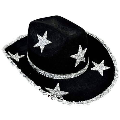 UNTERING Porkpie Hut mit Schmucksteinen besetzt, schwerer Kristall, Panama-Überraschung, für Mädchen, Jungen, Braut, für Karneval, Musikfestival, Cowgirl-Hüte für Damen von UNTERING