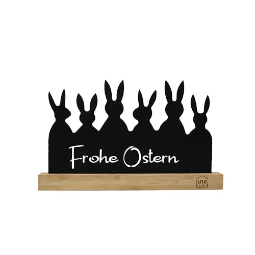 UNUS Oster-Aufsteller Frohe Ostern schwarz Metall Bambusholz Osterhasen Osterdeko von UNUS