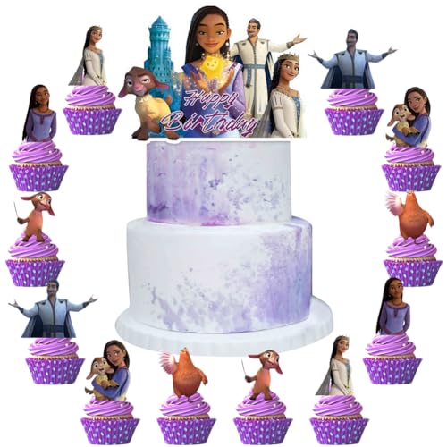 UNbit Prinzessin Cupcake Toppers, 13 Stück Cartoon Party Kuchen Dekoration Asha Prinzessin Party Deko Geburtstag Für Kinder Prinzessinnen Themenparty Birthday Party Kuchen Dekoration Lieferungen von UNbit