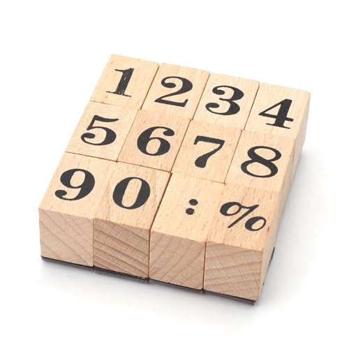 UOCAI 12 Stück Zahlenstempel, Stempel Zahlen Holzstempel für Scrapbooking, Holzstempel DIY Nummer 0 bis 9 für Scrapbooking, Kartengestaltung, Planer (2.4cm×1.6cmx2.3cm) von UOCAI