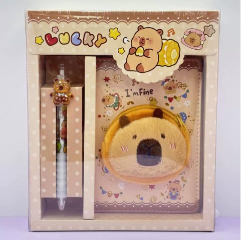 UOCAI Notizbuch mit Stift Set Tagebuch, Kinder Cartoon Tagebuch Magnetverschluss PU Notizbuch Geschenkset mit Capybara Design Perfekt für Capybara Fans Schüler Geburtstagsgeschenk DIY Reisen von UOCAI