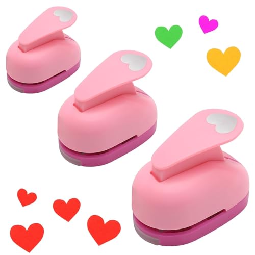 UOCAI Stanzer Set, 3 Stück Motivstanzer Stanzer Kinder Stanzer Herz 8/15/25mm, Papierstanzer Set Herz Stanzer Punch Motivlocher für Geschenkanhänger, Basteln, Scrapbooking, Fotos, Grußkarten von UOCAI