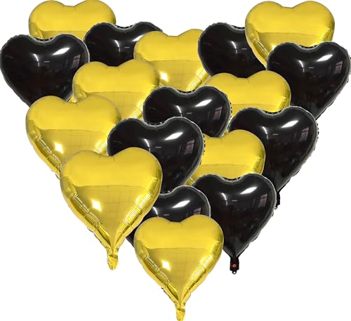 Schwarz-goldener Herzballon, 18 Stück schwarze Herz-Folienballons Helium für Valentinstag, Party, Dekoration, Herzform, Luftballons für Valentinstag, Geburtstag, Verlobung, Brautabschluss, Babyparty Schwarz-goldener Herzballon, 18 Stück schwarze Herz-Folienballons Helium für Valentinstag, Party, Dekoration, Herzform, Luftballons für Valentinstag, Geburtstag, Verlobung, Brautabschluss, Babyparty von UOMYLEIR