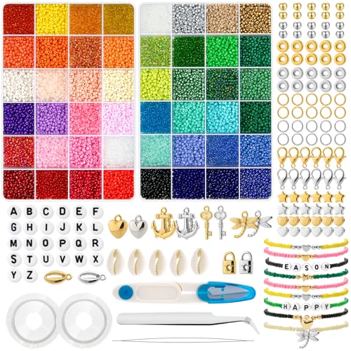 UOONY 16000 Stück 3 Millimeter Perlen zum Auffädeln für Set, mit 300 Buchstabenperlen, ideal geeignet für DIY Perlenketten, Armbänder, Halsketten und Ohrringe als kreative Geschenke von UOONY