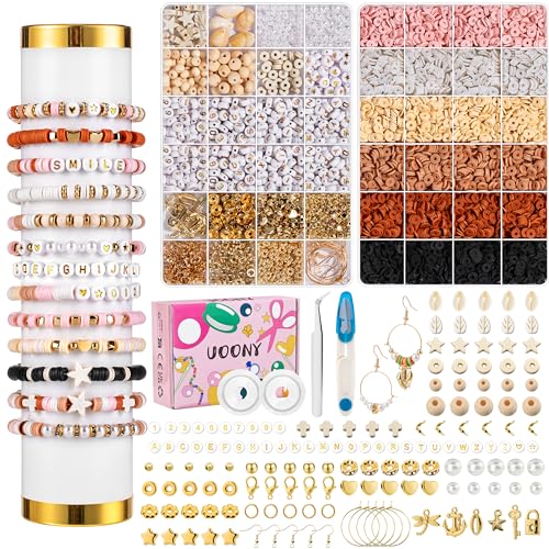 UOONY Perlen zum Auffädeln, 8500+ Perlen Set, 6mm Polymer Clay Perlen für Armbänder, zum Selbermachen von Armbändern mit Buchstaben und Zahlen von UOONY