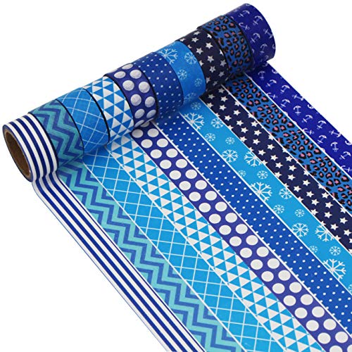UOOOM 10 Rolls Beautiful Farbe Blau Washi Tape Masking Tape deko klebeband buntes Klebebänder DIY scrapbook deko (Design 9048) von UOOOM